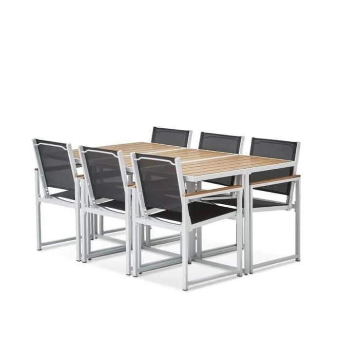 Ensemble repas je jardin 6 personnes - Table 160x110 cm - Aluminium et