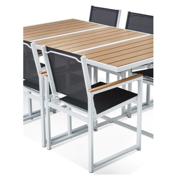 Ensemble repas je jardin 6 personnes - Table 160x110 cm - Aluminium et