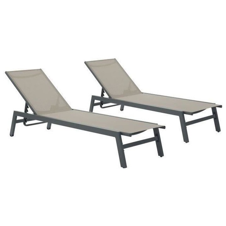 Lot de 2 bains de soleil avec roulettes - Dossier réglable - Beige