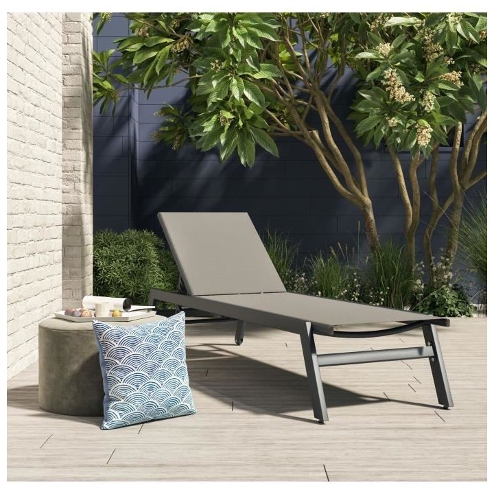 Lot de 2 bains de soleil avec roulettes - Dossier réglable - Beige