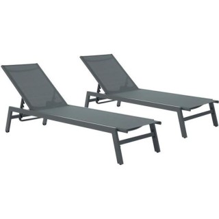 Lot de 2 bains de soleil avec roulettes - dossier réglable - Gris