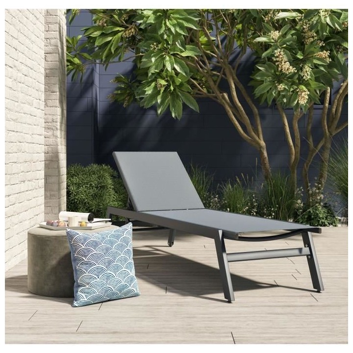 Lot de 2 bains de soleil avec roulettes - dossier réglable - Gris
