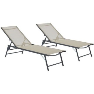 Lot de 2 bains de soleil pliants - dossier réglable - Beige