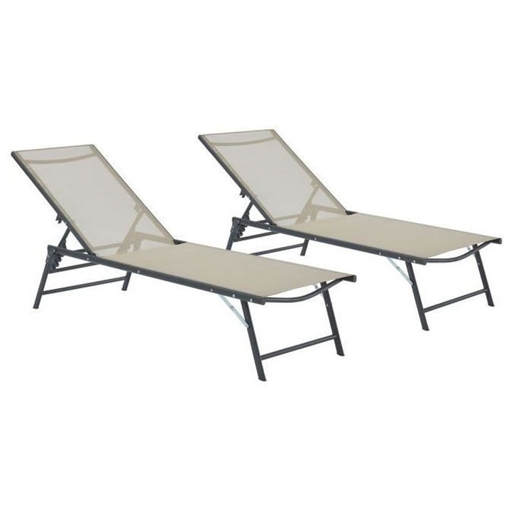 Lot de 2 bains de soleil pliants - dossier réglable - Beige
