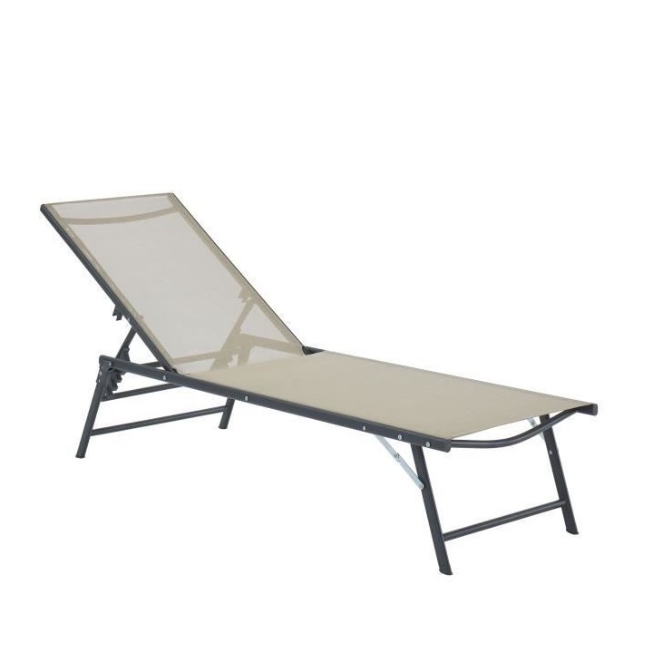 Lot de 2 bains de soleil pliants - dossier réglable - Beige