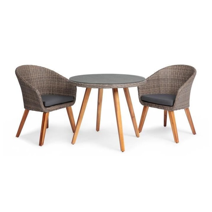 Ensemble repas de jardin 2 personnes - Table ronde Diam 90 cm en Acaci