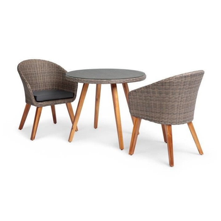 Ensemble repas de jardin 2 personnes - Table ronde Diam 90 cm en Acaci