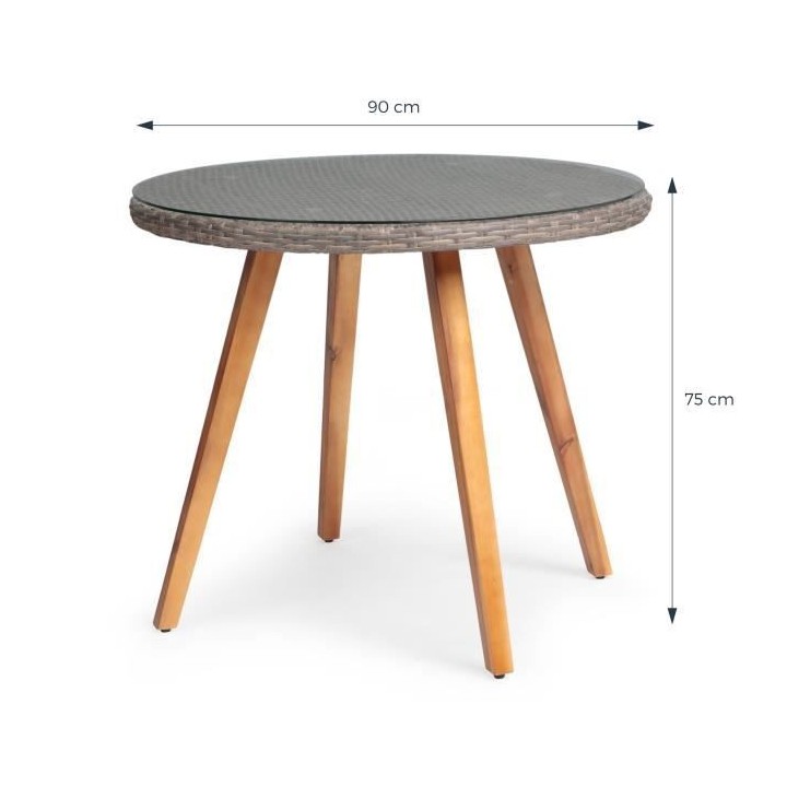 Ensemble repas de jardin 2 personnes - Table ronde Diam 90 cm en Acaci
