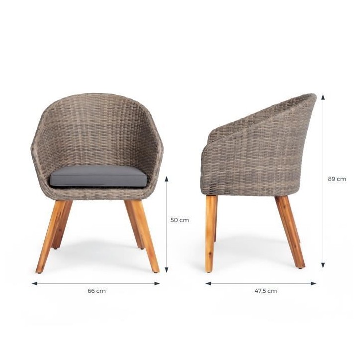 Ensemble repas de jardin 2 personnes - Table ronde Diam 90 cm en Acaci