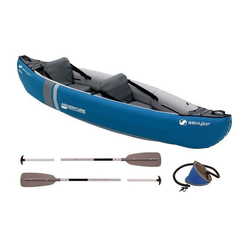 SEVYLOR Canoë polyvalent Kit Adventure 2 personnes bleu avec sac, 2 pagaies simples et gonfleur