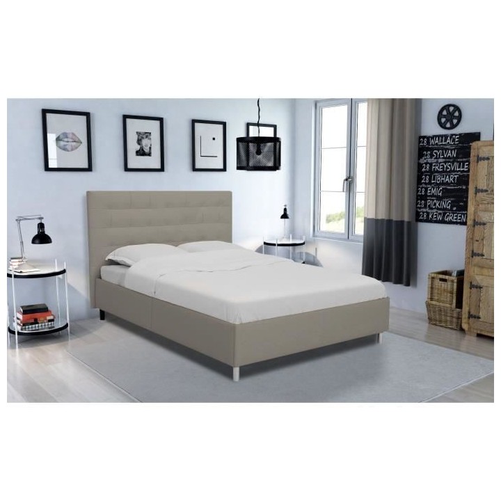 Lit adulte TYYLI 140x190 cm - Simili taupe