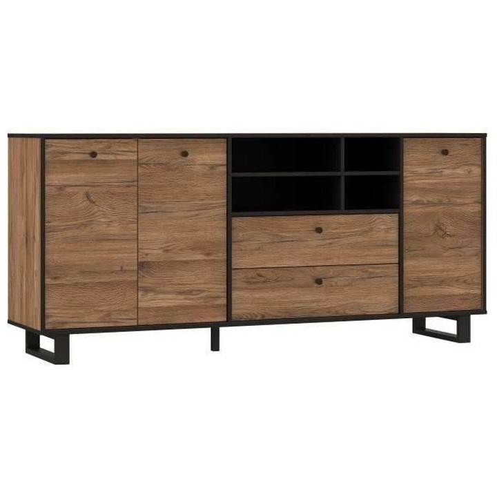 Buffet SEWILL - Décor chene et noir - 3 portes - L 180,8 x P 42 x H 8