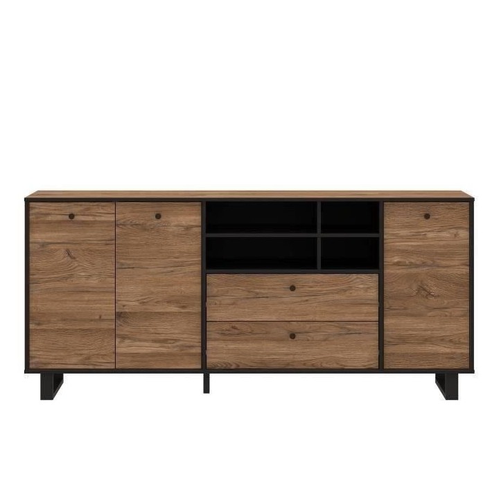 Buffet SEWILL - Décor chene et noir - 3 portes - L 180,8 x P 42 x H 8