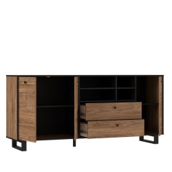 Buffet SEWILL - Décor chene et noir - 3 portes - L 180,8 x P 42 x H 81,6 cm