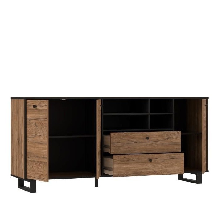 Buffet SEWILL - Décor chene et noir - 3 portes - L 180,8 x P 42 x H 8