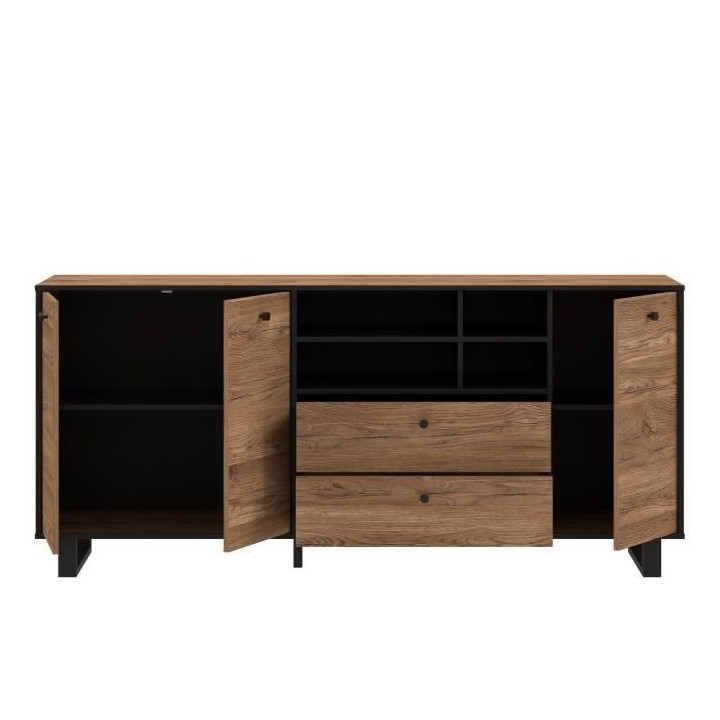 Buffet SEWILL - Décor chene et noir - 3 portes - L 180,8 x P 42 x H 8