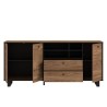 Buffet SEWILL - Décor chene et noir - 3 portes - L 180,8 x P 42 x H 81,6 cm