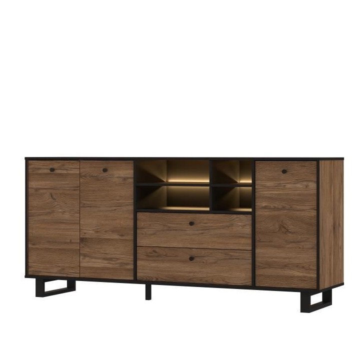 Buffet SEWILL - Décor chene et noir - 3 portes - L 180,8 x P 42 x H 8