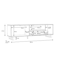 Meuble TV 3 portes 1 tiroir - Décor chene et noir - L 180,8 x P 42 x H 52,8 cm - SEWILL