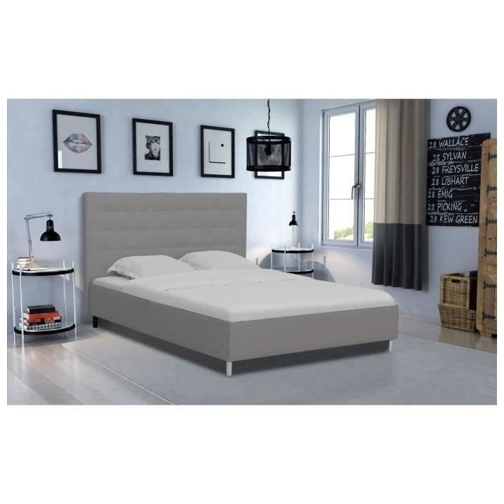 Lit adulte TYYLI 160x200 cm - Simili gris