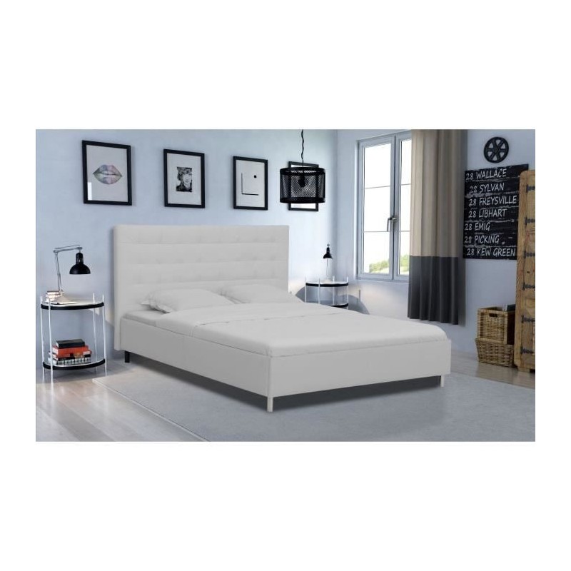 Lit adulte TYYLI 180x200 - Simili blanc