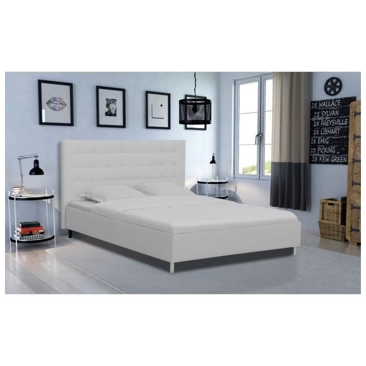 Lit adulte TYYLI 180x200 - Simili blanc