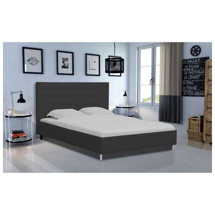 Lit adulte TYYLI 180x200 cm - Simili noir