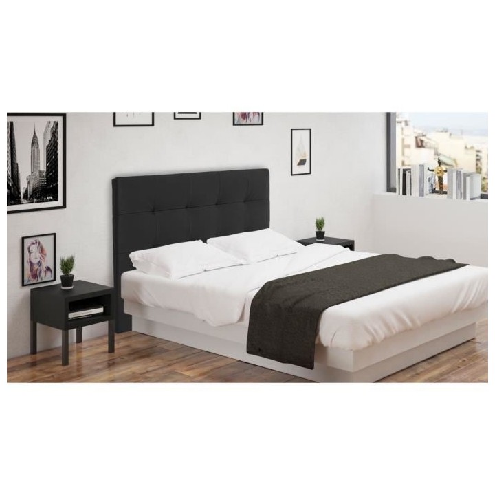 Tete de lit HERA - Simili Noir - Pour couchage 140 et 160 - 165 x 120