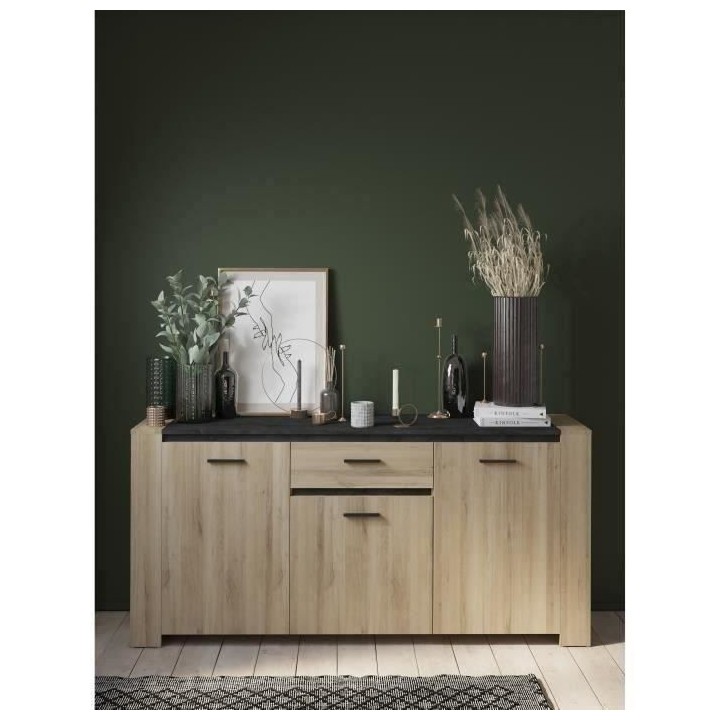 Enfilade - Panneaux de particules - Décor chene brossé - 3 portes +