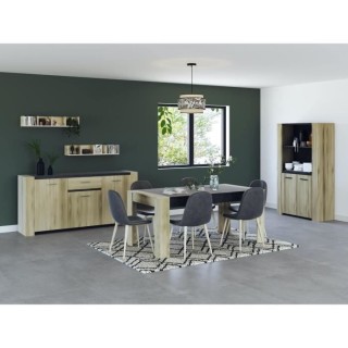 DEMEYERE Ensemble Enfilade 4 portes + Vitrine 2 portes + Table L 170 c