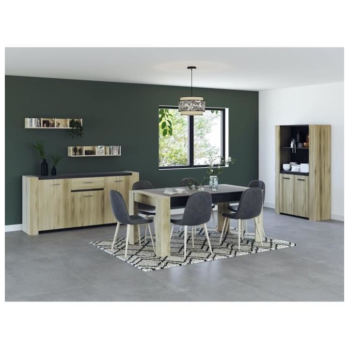 DEMEYERE Ensemble Enfilade 4 portes + Vitrine 2 portes + Table L 170 c