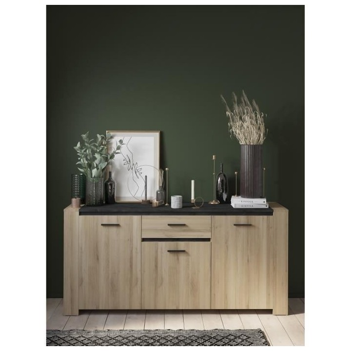 DEMEYERE Ensemble Enfilade 4 portes + Vitrine 2 portes + Table L 170 c