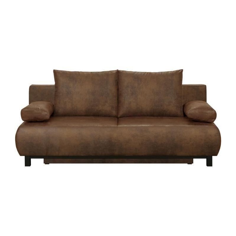 SHILO Banquette 3 places convertible + coffre de rangement - Tissu Cognac vieilli - L 192 x H 84 x P 93 cm