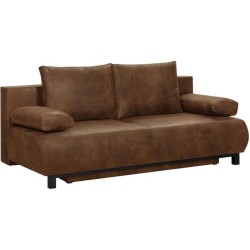 SHILO Banquette 3 places convertible + coffre de rangement - Tissu Cognac vieilli - L 192 x H 84 x P 93 cm