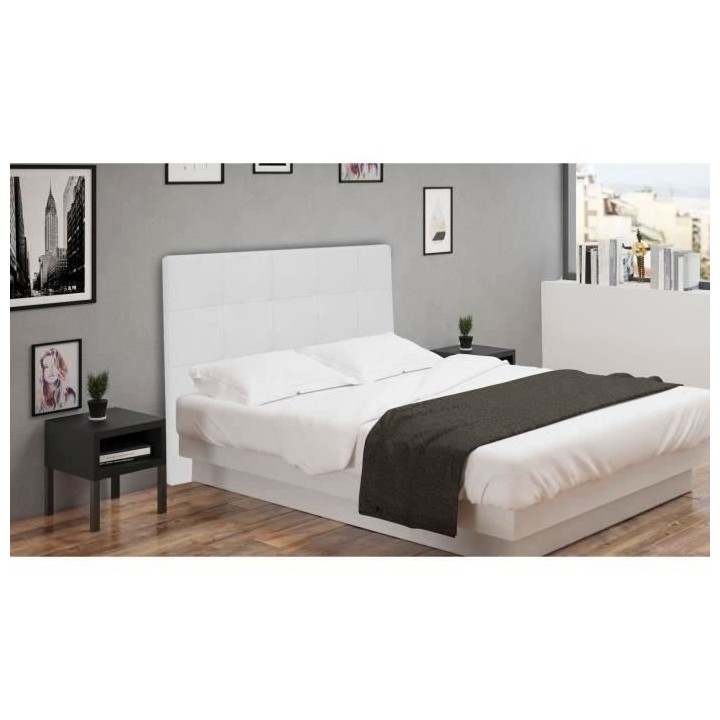 Tete de lit HERA - Simili Blanc - Pour couchage 140 et 160 - 165 x 120