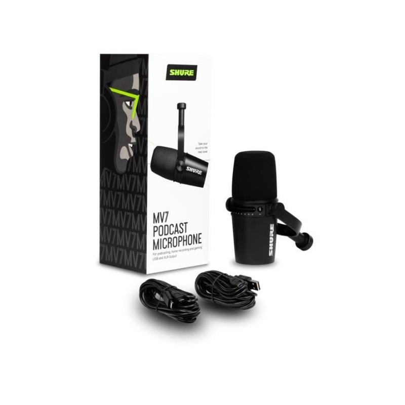 SHURE MV7-K - Streaming - Microphone dynamique pour podcast USB/XLR avec application ShurePlus MOTIV- Noir