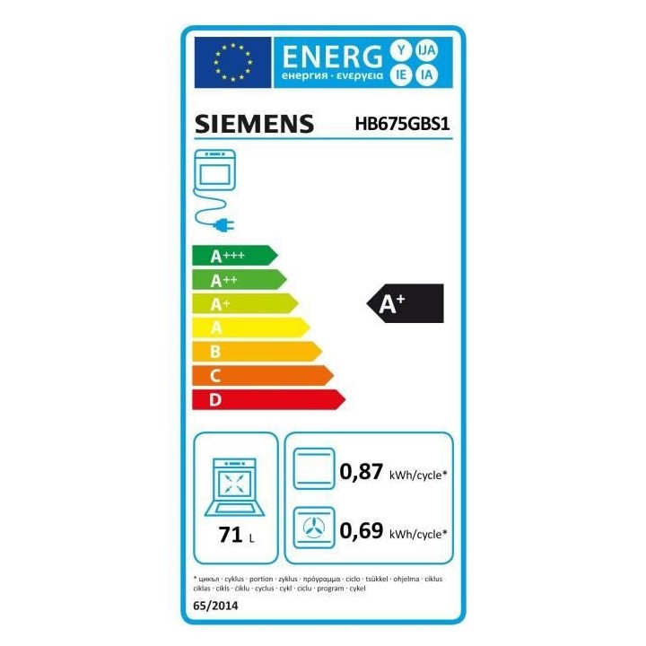 Four multifonction pyrolyse SIEMENS HB675GBS1 Inox 71L - 59.5x54.8x59.