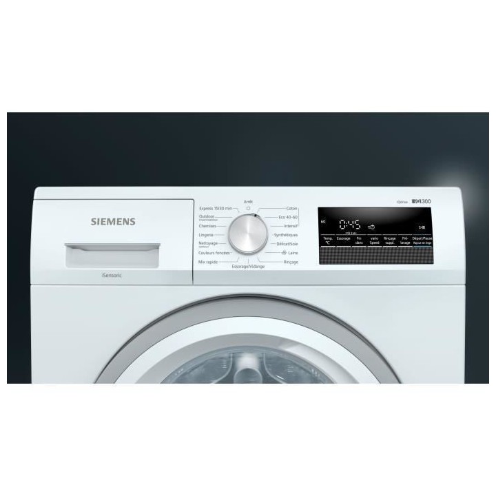Lave-linge hublot SIEMENS WM14N218FF iQ300 - 8 kg - Induction - 1400 t