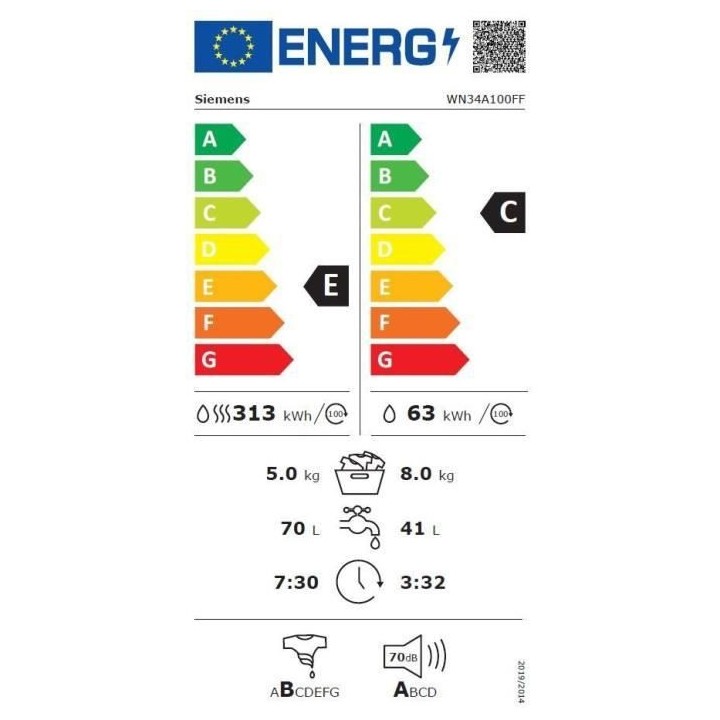 Lave-linge séchant SIEMENS WN34A100FF IQ300 - 8 / 5 kg - L59,8cm - 1