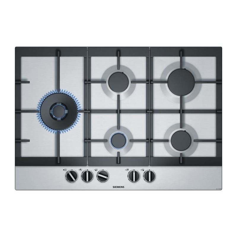 SIEMENS EC7A5SB90 Plaque de cuisson gaz - 5 foyers - 12500W max - L75 x P52cm - Revetement inox - Inox