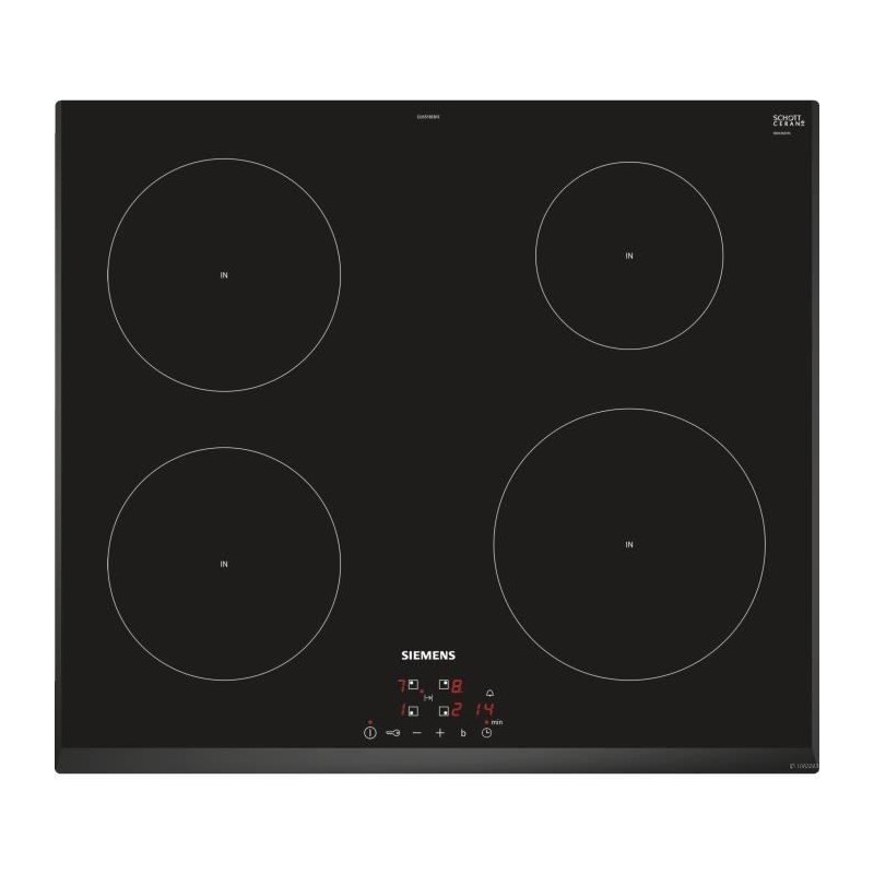 SIEMENS EU651BEB1E Table de cuisson induction - 4 zones - 4600W max - L59,2 x P52,2cm - Revetement verre - Coloris noir