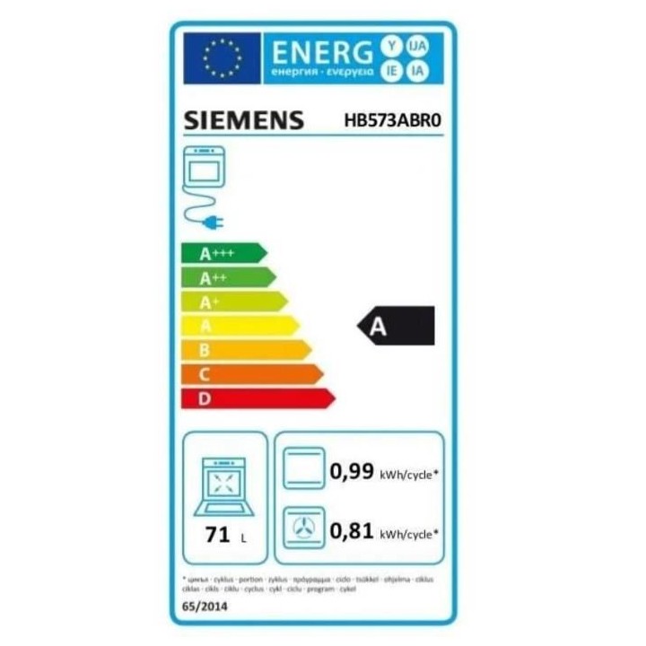SIEMENS HB573ABR0-Four électrique mulfifonction-Air pulsé-71 L-Pyrol