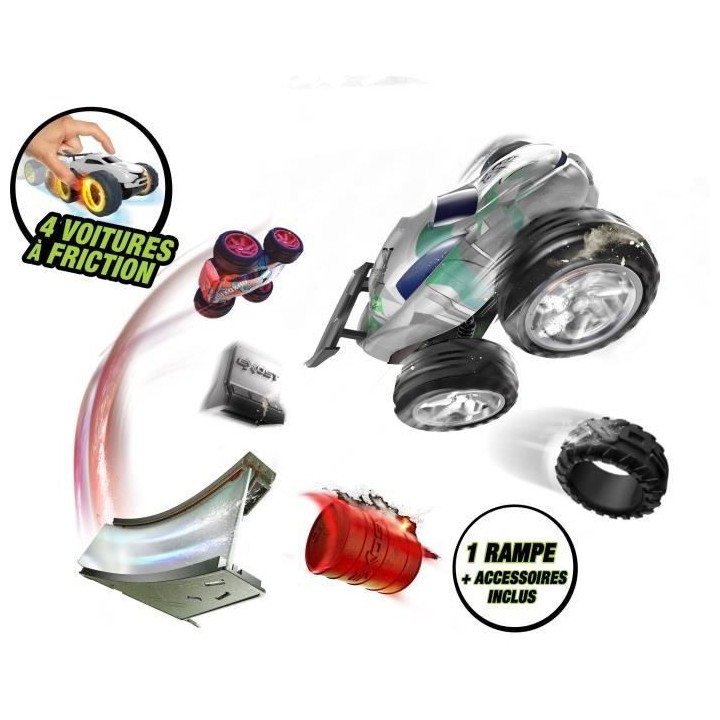Circuit avec 4 petites voitures a friction + Accessoires - EXOST JUMP