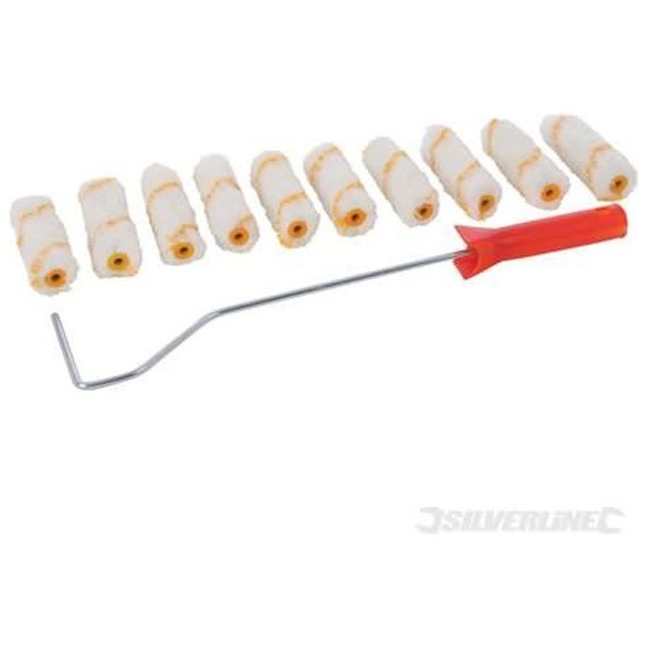 SILVERLINE Kit peinture : mini-monture pour rouleau avec 10 manchons