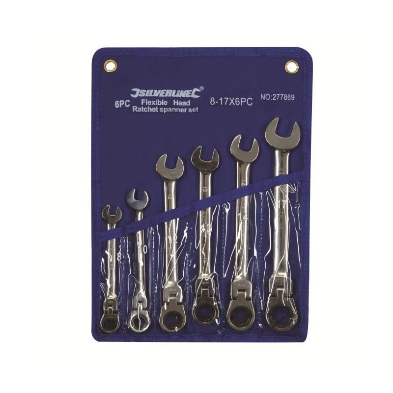 SILVERLINE Trousse de 6 clés mixtes a cliquet a tete inclinable