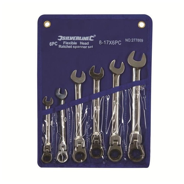 SILVERLINE Trousse de 6 clés mixtes a cliquet a tete inclinable