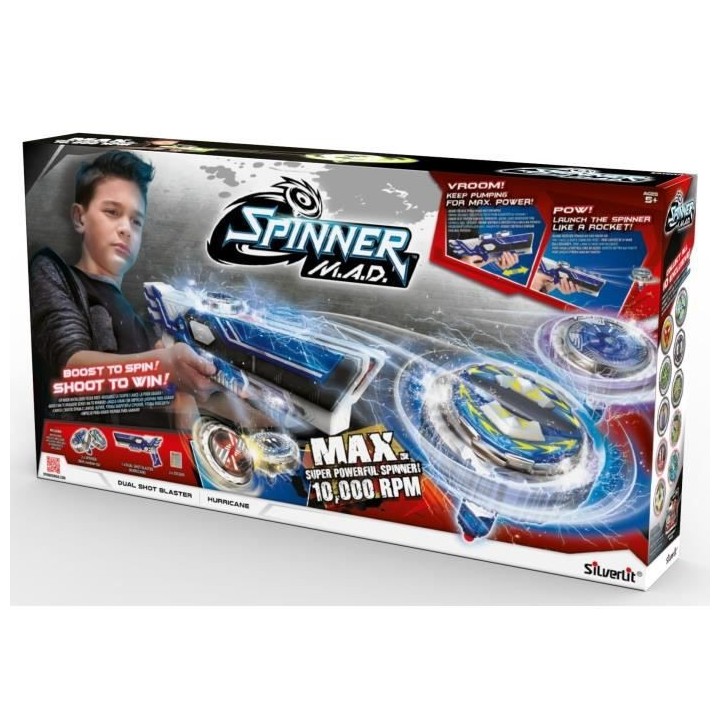 SPINNER MAD by Silverlit - Mega Blaster Double Tir + 2 toupies LED - 8