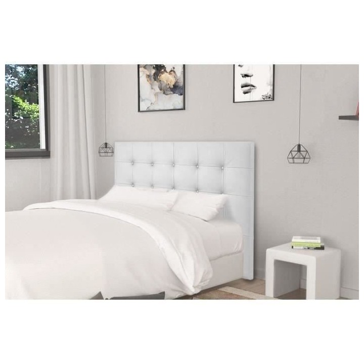 Tete de lit capitonnée ARGOS - Simili Blanc - Pour couchage 140 et 16