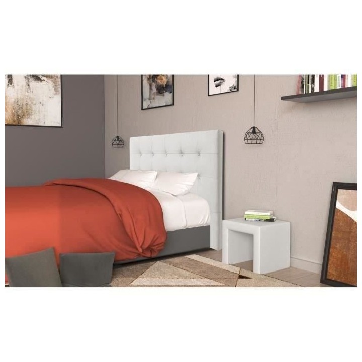 Tete de lit capitonnée ARGOS - Simili Blanc - Pour couchage 140 et 16