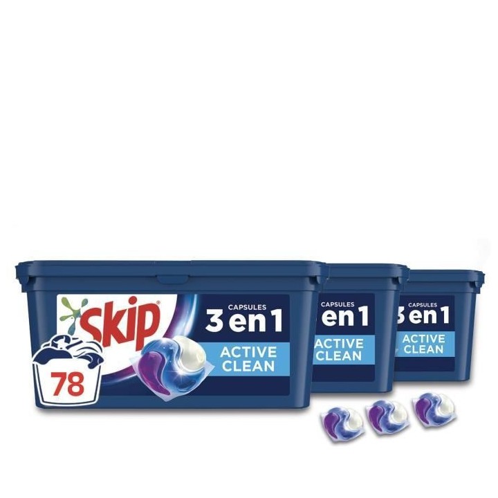 SKIP Lessive Ultimate Capsules Trio Active Clean - 78 Lavages (Lot de